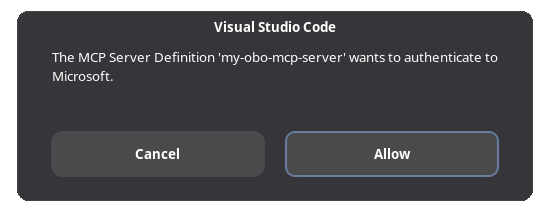 VS Code authentication prompt for MCP server