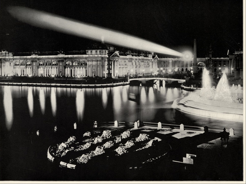 The Agricultural Building at the 1893 Chicago World's Fair, illuminated at night